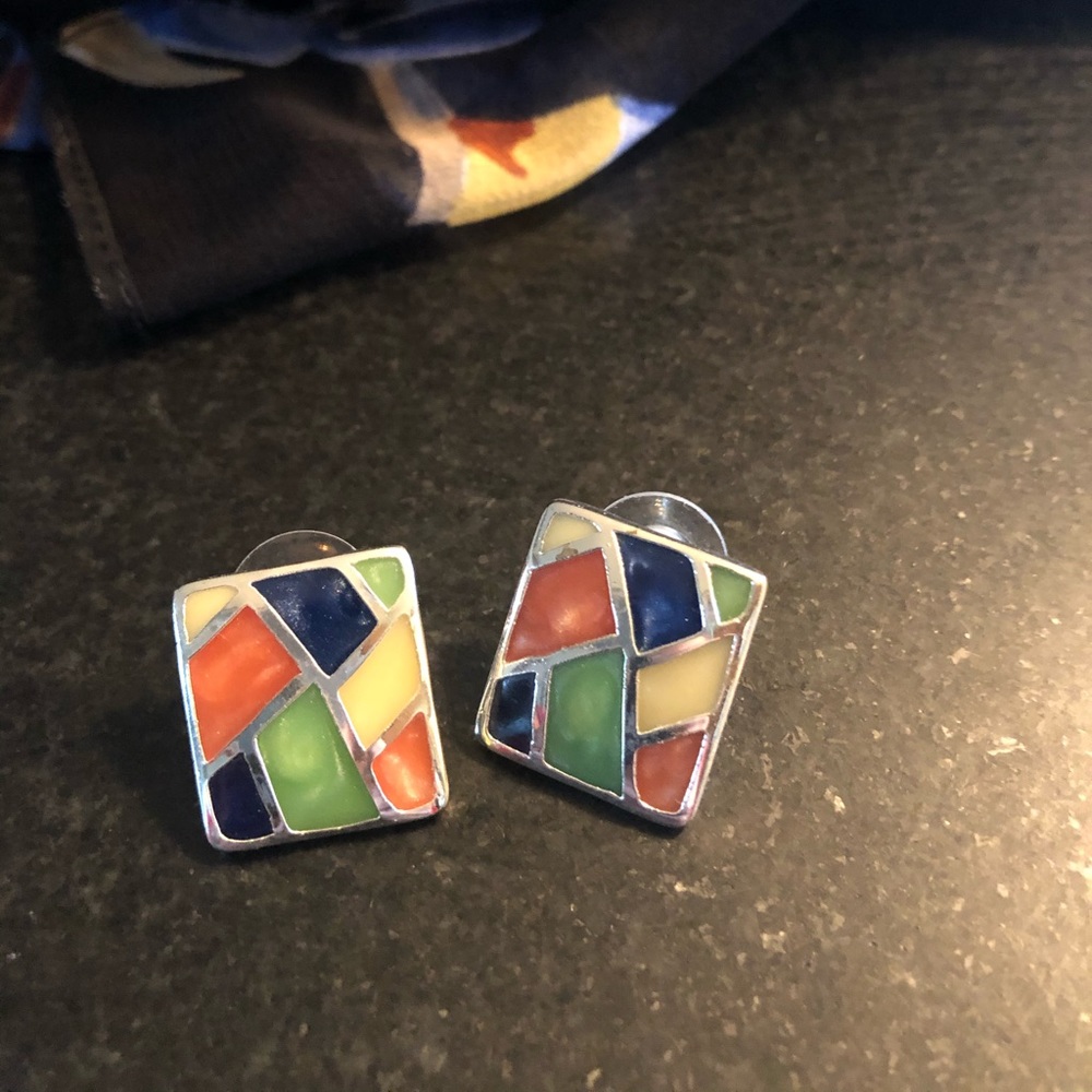 Silver multi stone earrings.